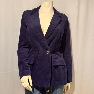 Navy Blue Corduroy Blazer Jacket 100% Cotton Fully Lined Size Small